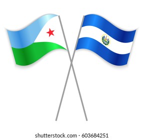 Djiboutian and Salvadoran crossed flags. Djibouti combined with El Salvador isolated on white. Language learning, international business or travel concept.