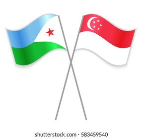 Djiboutian and Singaporean crossed flags. Djibouti combined with Singapore isolated on white. Language learning, international business or travel concept.