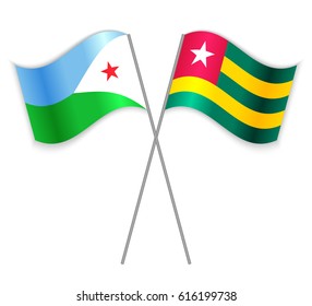 Djiboutian and Togolese crossed flags. Djibouti combined with Togo isolated on white. Language learning, international business or travel concept.