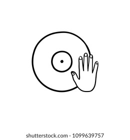 DJing and remixing hand drawn outline doodle icon. Vinyl record turning as DJ set concept vector sketch illustration for print, web, mobile and infographics isolated on white background.