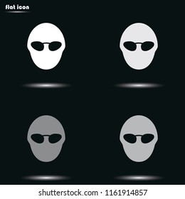 DJ's head silhouette with sunglasses flat grayscale vector icon.