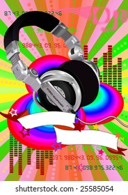 Dj's headphones on a grunge colour background