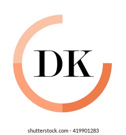 DK black letters , modern type of font , tree orange colors , simply alphabet like design identity