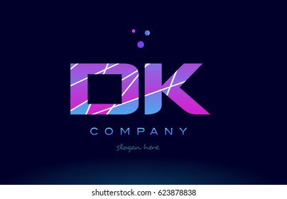dk d k  creative color blue background pink purple magenta alphabet letter company logo vector icon