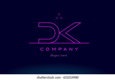 DK D K Letra Alfabeto Texto Rosa Púrpura Puntos Línea de contorno Creative Company Logotipo Vector Icono Diseño Plantilla