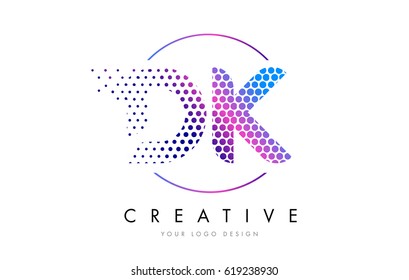 DK D K Pink Magenta Dotted Bubble Letter Logo Design. Dots Lettering Vector Illustration