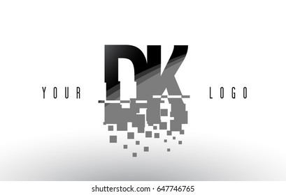 DK D K Pixel Letter Logo with Digital Shattered Black Squares. Creative Letters Vector Illustration.