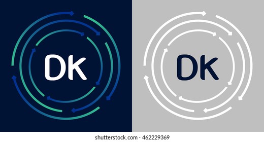 DK design template elements in abstract background logo, design identity in circle, letters business logo icon, blue/green alphabet letters, simplicity graphics