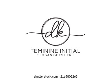 DK handwriting logo with circle template vector logo of initial signature, wedding, fashion, floral and botanical with creative template.