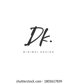 DK Erstmalige Handschrift oder handgeschriebenes Logo für Identität. Logo mit Unterschrift und handgezeichnet.
