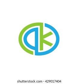 DK initial letters looping linked ellipse logo blue green