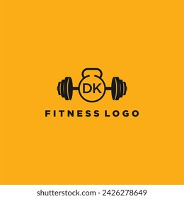 DK initial monogram for fitnes or gym logo with creative barbell design