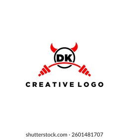 DK initial monogram for fitnes or gym logo with devil style design