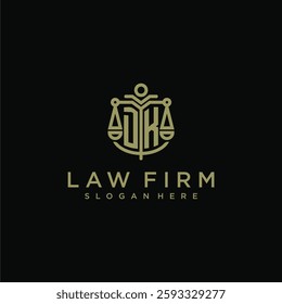 DK initial monogram logo for lawfirm with scale vector design