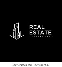 DK initial monogram logo for real estate with building style