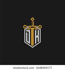 Monograma inicial DK para imagem em estilo escudo e espada