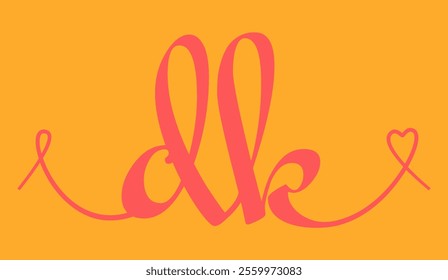 DK initial wedding monogram calligraphy vector illustration. Hand drawn lettering d and k love logo design for valentines day poster, greeting card, photo album, banner print or tattoo.