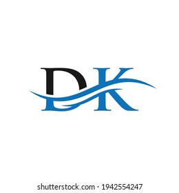DK Buchstaben Logo Design. Premium Letter DK Logo-Design mit Wasserwellenkonzept