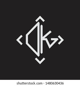 DK Logo Abstrac letter Monogram with Arrow in every side isolated on black background