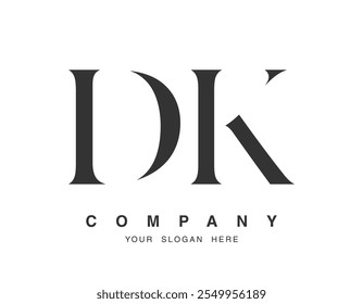 DK logo design. Initial letter d and k serif font style. Creative classic company name typography. Trendy logotype or identity. Vector illustration.