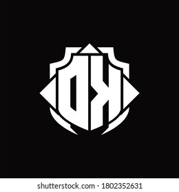 DK logo monogram with shield line and 3 arrows shape design template on black background