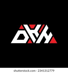 DKH triangle letter logo design with triangle shape. DKH triangle logo design monogram. DKH triangle vector logo template with red color. DKH triangular logo Simple, Elegant, and Luxurious design.