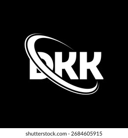 Logótipo da DKK. Carta DKK. Design do logotipo da letra DKK. Logótipo DKK inicial ligado com círculo e monograma maiúsculo. Tipografia DKK para marca de tecnologia, negócios e imóveis.