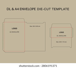 DL and A4 Envelope Die Cut Template Vector Packaging Dieline for Mailing Office Stationery and Print Production