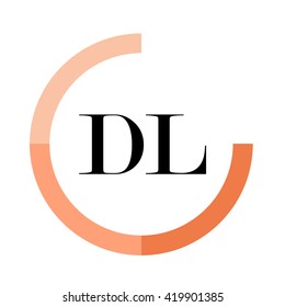 DL black letters , modern type of font , tree orange colors , simply alphabet like design identity