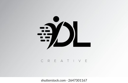 DL Creative Digital Monogram Logo – Futuristic Letter mark Design Featuring Human Shape, Pixel Motion and Minimal Tech Style for Innovative Branding Identity