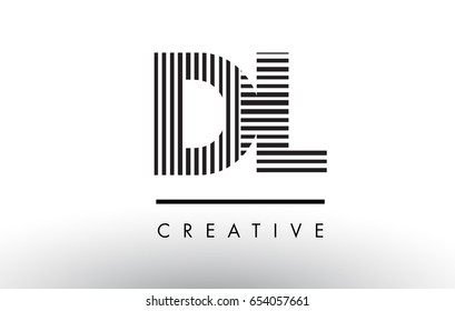 DL D L Black and White Letter Logo Design with Vertical and Horizontal Lines.