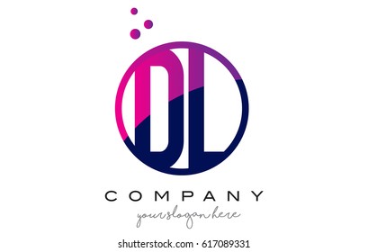 DL D L Circle Letter Logo Design with Purple Magenta Dots Bubbles Vector Illustration