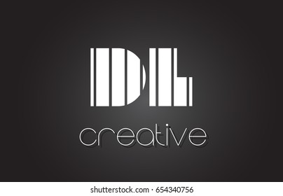 DL D L Creative Letter Logo Design With White and Black Lines.