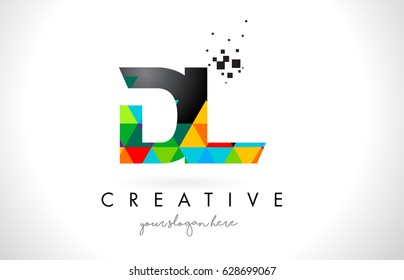 DL D L Letter Logo with Colorful Vivid Triangles Texture Design Vector Illustration.