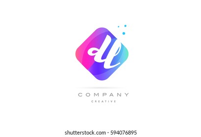 dl d l  pink blue rhombus abstract 3d alphabet company letter text logo hand writting written design vector icon template 