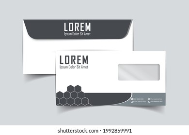 DL Envelope design. Template for advertising, branding and corporate identity. Envelope with window. Envelope mockup for design. Vector illustration