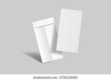 DL envelope mockup with blank paper mockup on neutral background, clean stationery composition for corporate branding, business correspondence, mailing design, invitation layout, print presentation	