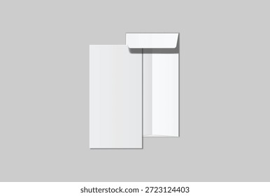 DL envelope mockup with blank paper mockup on neutral background, clean stationery composition for corporate branding, business correspondence, mailing design, invitation layout, print presentation	