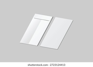 DL envelope mockup with blank paper mockup on neutral background, clean stationery composition for corporate branding, business correspondence, mailing design, invitation layout, print presentation	