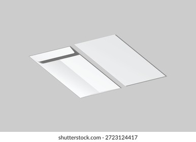 DL envelope mockup with blank paper mockup on neutral background, clean stationery composition for corporate branding, business correspondence, mailing design, invitation layout, print presentation	