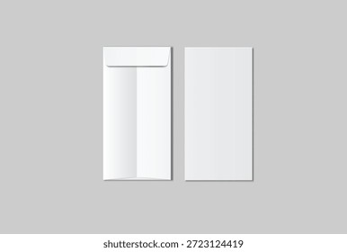 DL envelope mockup with blank paper mockup on neutral background, clean stationery composition for corporate branding, business correspondence, mailing design, invitation layout, print presentation	