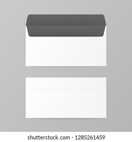 DL Envelopes bieten eine Vorder- und Rückansicht an. Vektorgrafik.