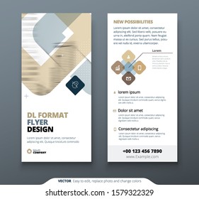 DL Flyer design. Biege template dl flyer banner. Layout with modern square photo and abstract background. Creative concept flyer, banner or brochure.