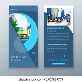 DL Flyer design. Blue business template for dl flyer. Layout with modern circle photo and abstract background. Creative flyer or brochure concept.