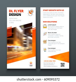 DL flyer design layout. Orange DL Corporate business template for flyer. Layout with modern elements and abstract background. Creative concept vector flyer.