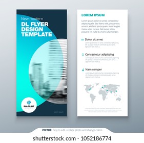 DL Flyer design. Teal business template for dl flyer. Layout with modern circle photo and abstract background. Creative flyer or brochure concept.