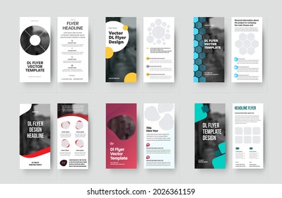 Dl flyer template presentation with geometric color design isolated on white background. Vector brochure for advertising products, business concept. Booklet layout, cover with abstract pattern, text