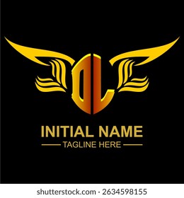 DL Golden Wing Emblem Logo with elegant gold wings, sleek and modern design. Ideal for branding, creative projects, luxury businesses, or artistic ventures.
