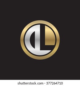 DL initial letters circle elegant logo golden silver black background