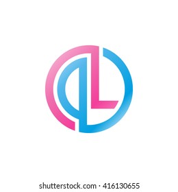 DL initial letters linked circle logo pink blue